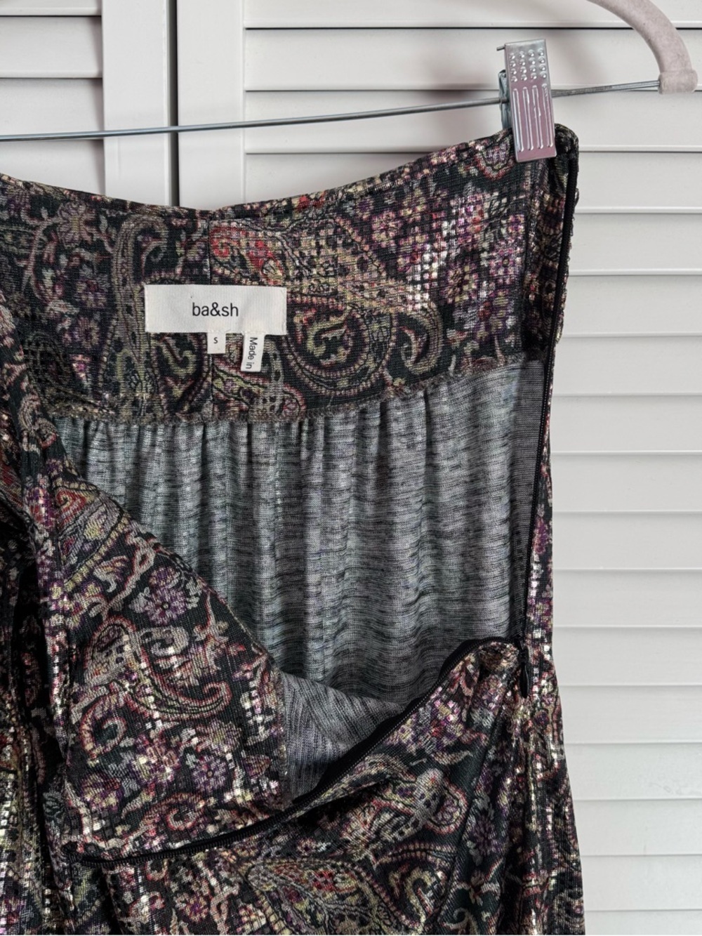 ba&sh Gabriel Metallic Paisley Print Jersey Tiered Maxi Skirt Small NWT - Picture 8 of 15